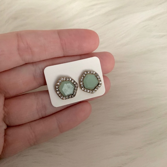 NWT Gold Plated Jade Studs with Rhinestone Setting - Picture 9 of 10